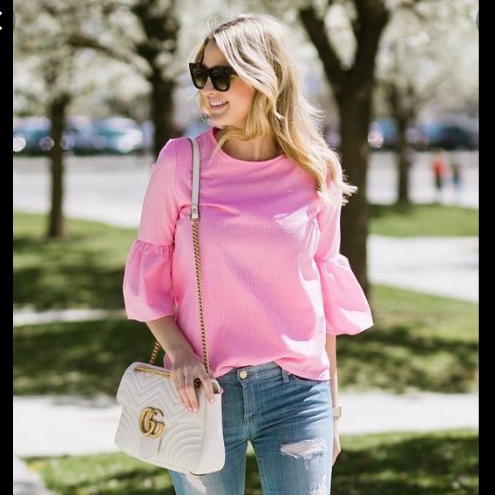 Rachel Parcell Azalea Ruffle Sleeve Peplum Top - pink - size small